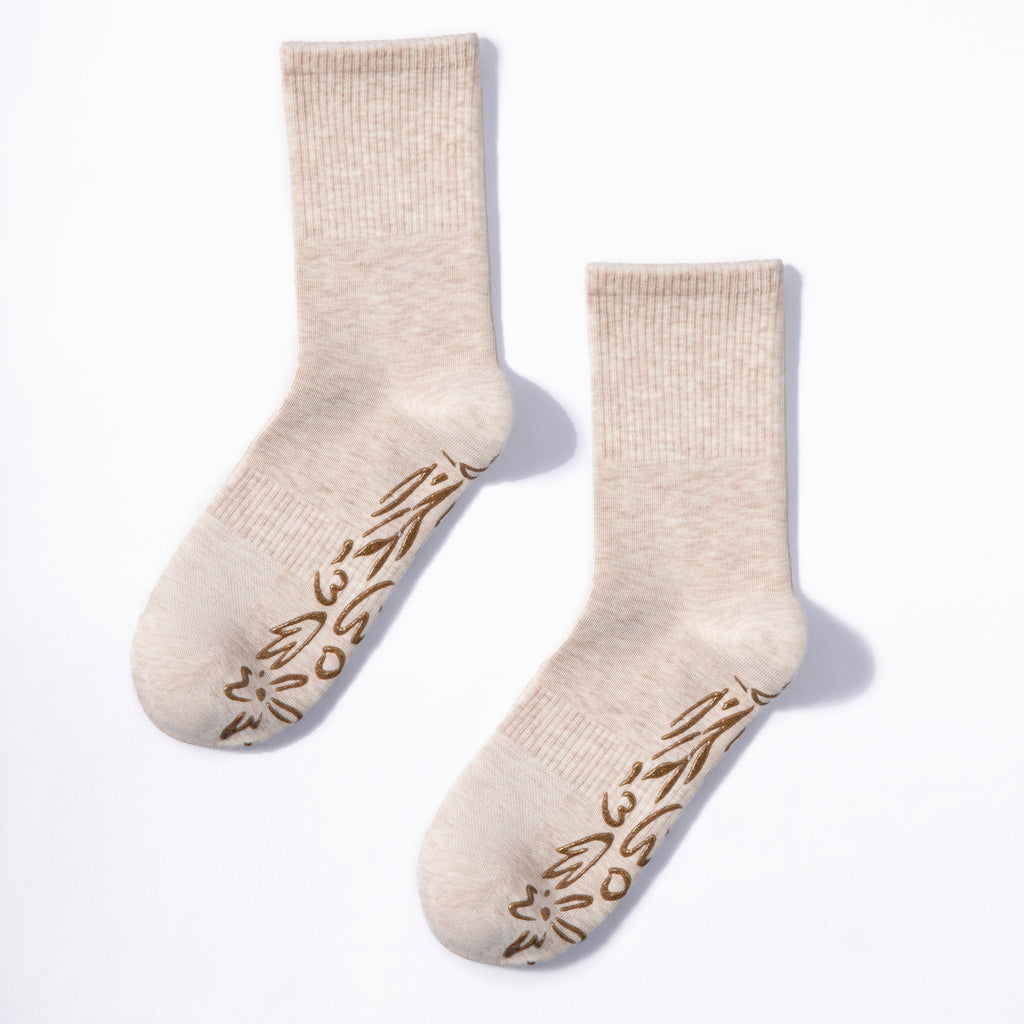 Adult Organic Cotton Non-Slip Socks — Beige Grip Socks, 2 Pairs | Serene Socks