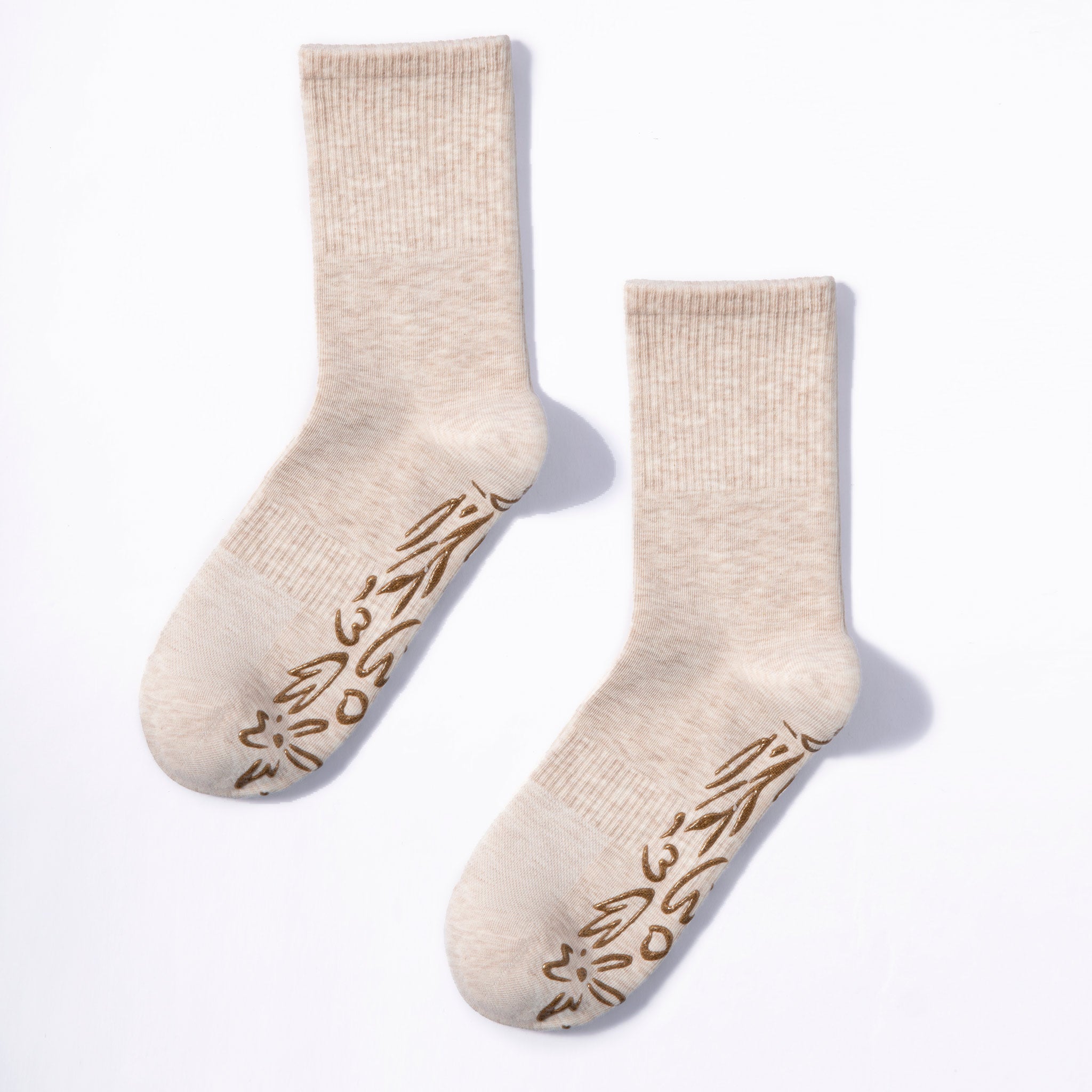 Adult Organic Cotton Non-Slip Socks — Beige Grip Socks, 2 Pairs | Serene Socks