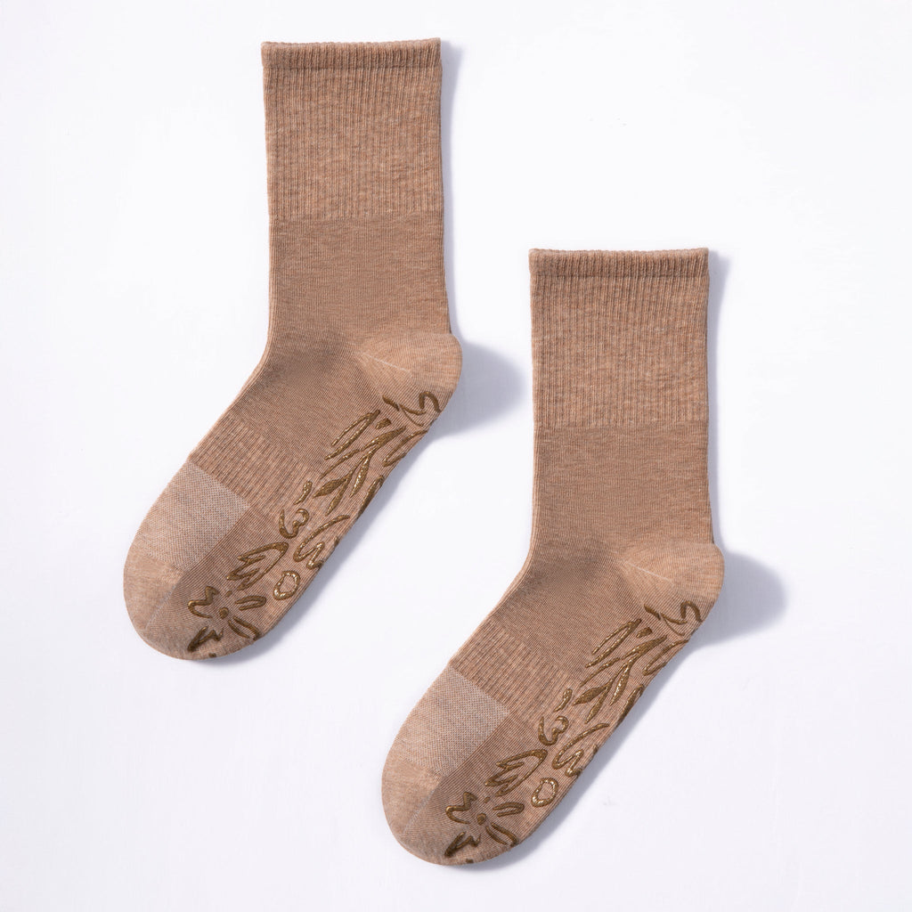 Adult Organic Cotton Non-Slip Socks — Brown Grip Socks, 2 Pairs | Serene Socks