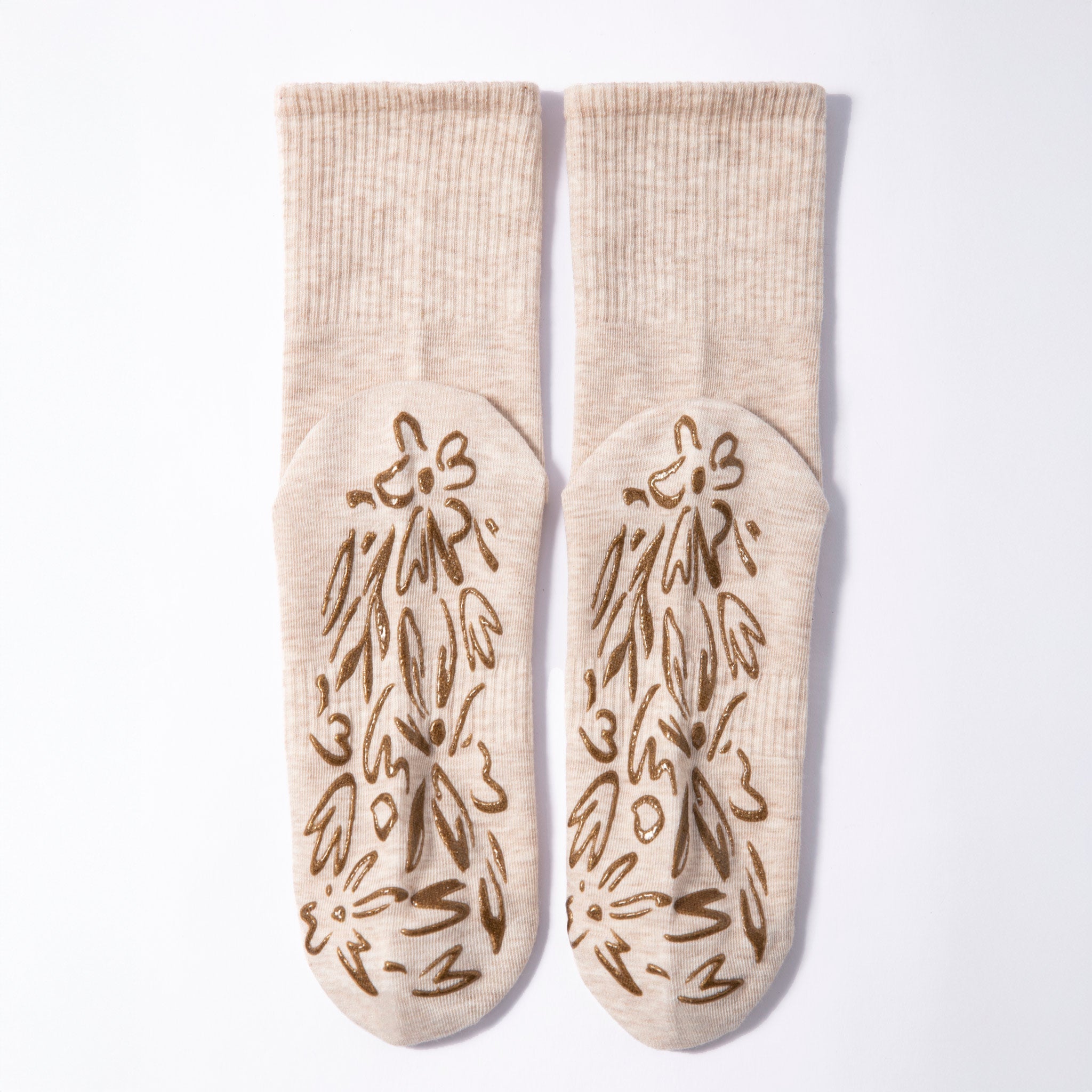 Adult Organic Cotton Non-Slip Socks — Beige Grip Socks, 2 Pairs | Serene Socks