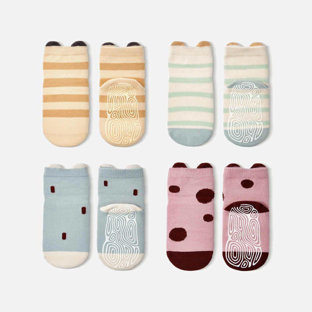 Ladybug & Friends- Organic- 4 Pairs of Stay-On Baby & Toddler Non-Slip Socks