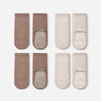 Organic Cotton Socks- Beige & Brown- 4 Pairs of Stay-On Baby & Toddler Non-Slip Socks