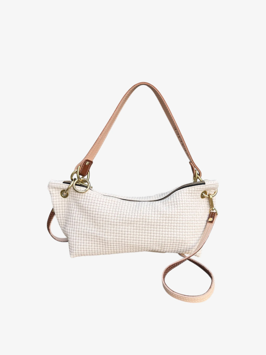 Blair Shoulder Bag, Cream Embossed Leather