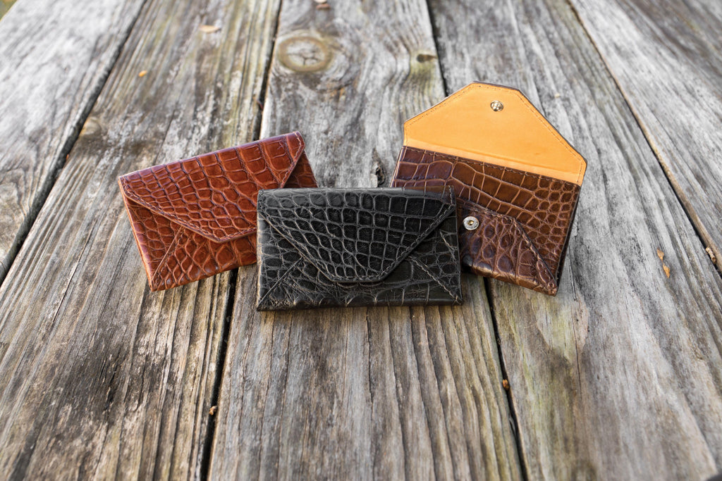 Brown Genuine Alligator Envelope Wallet with Hidden Snap | h5041
