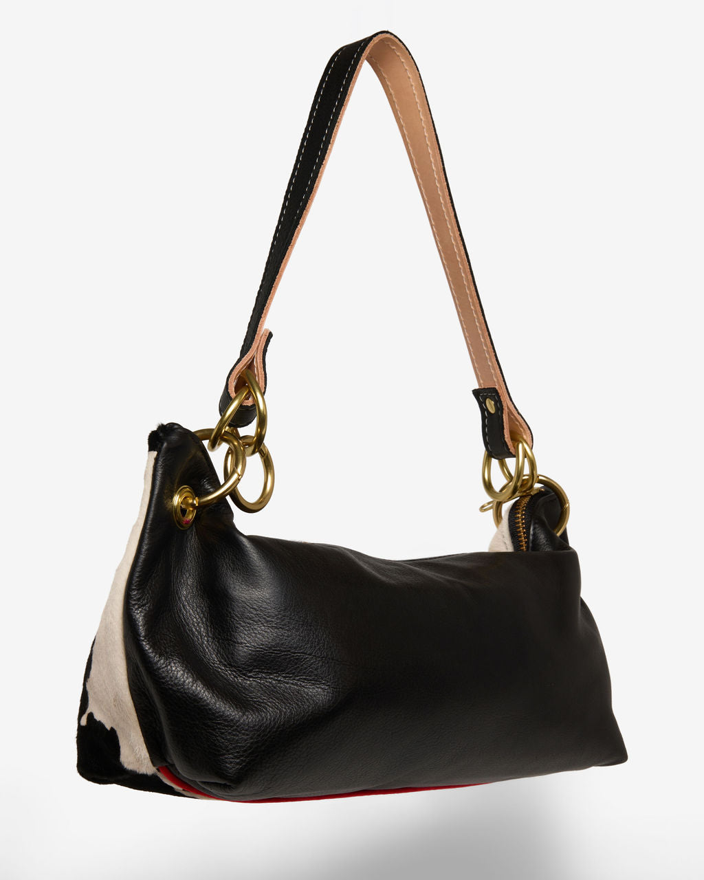 Blair Shoulder Bag, Cow Print Calf Hair-Black Leather