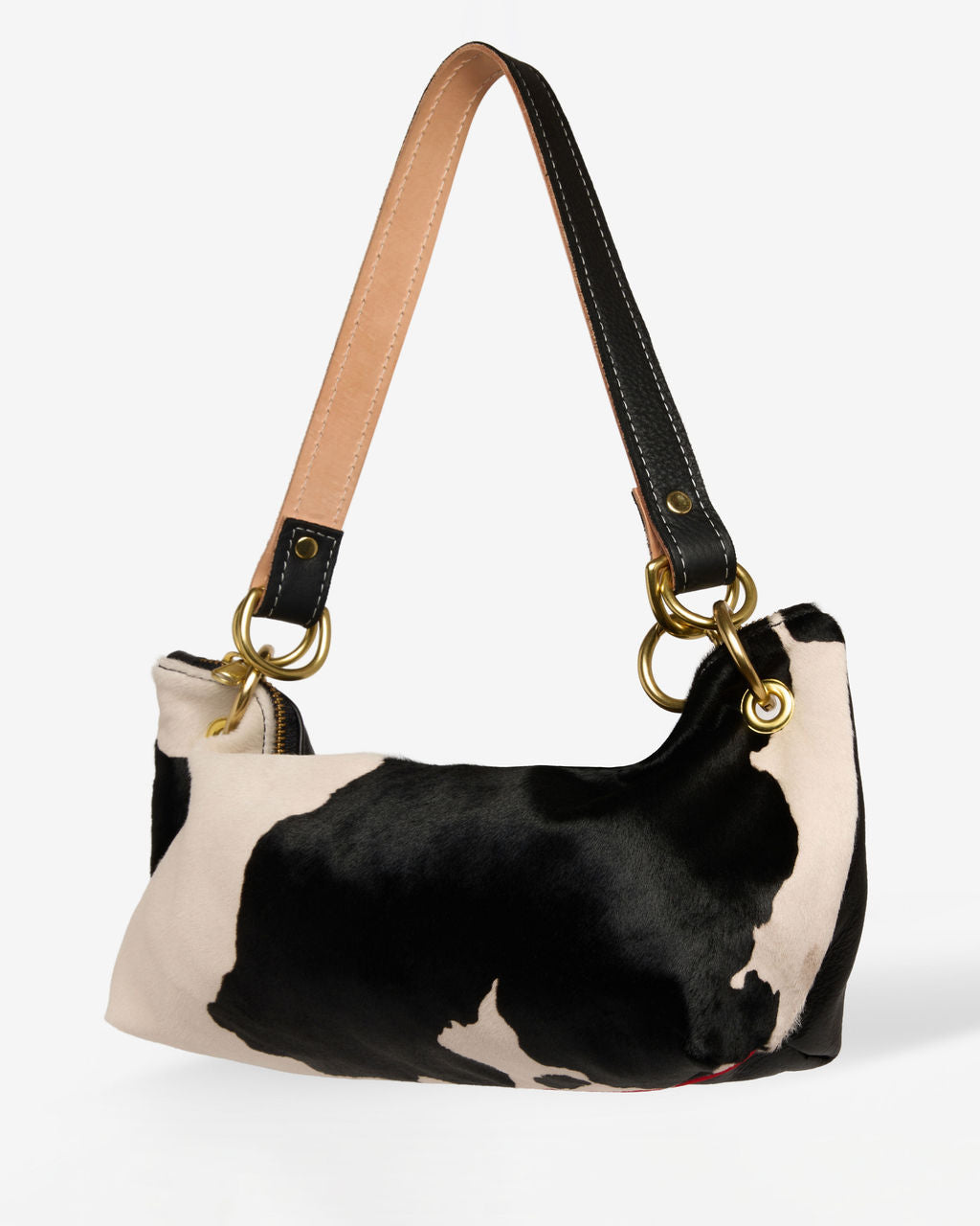 Blair Shoulder Bag, Cow Print Calf Hair-Black Leather