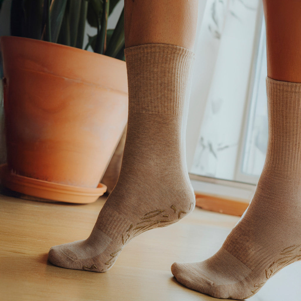 Adult Organic Cotton Non-Slip Socks — Brown Grip Socks, 2 Pairs | Serene Socks