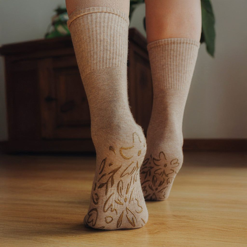Adult Organic Cotton Non-Slip Socks — Brown Grip Socks, 2 Pairs | Serene Socks