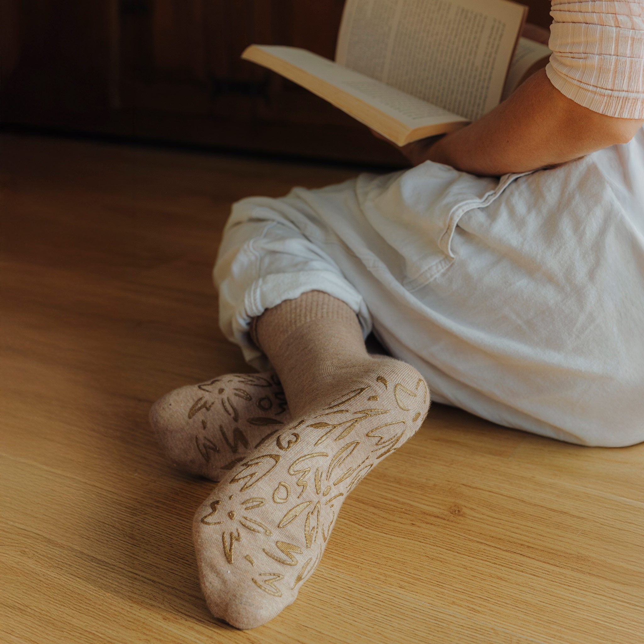 Adult Organic Cotton Non-Slip Socks — Brown Grip Socks, 2 Pairs | Serene Socks