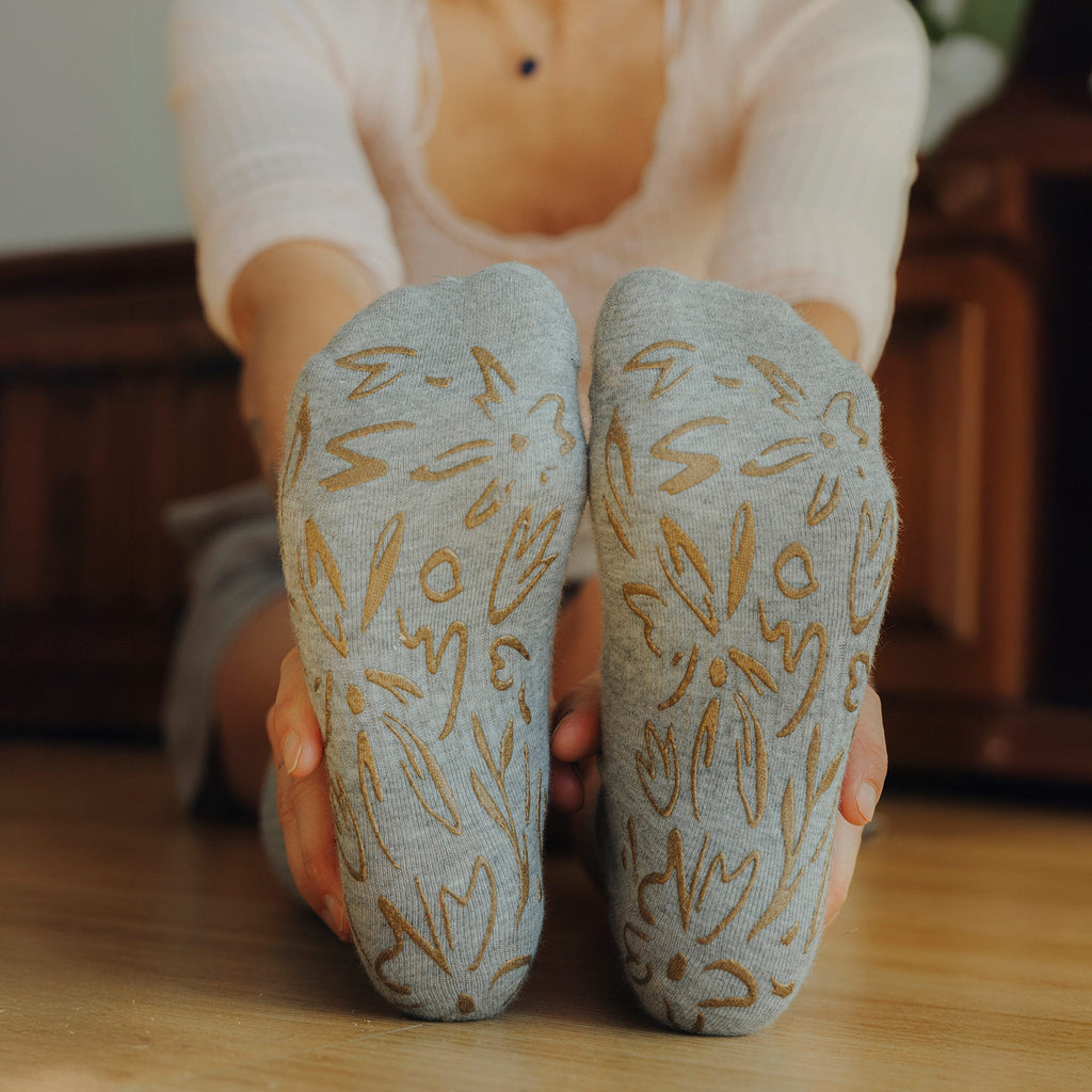 Adult Organic Cotton Non-Slip Socks — Grey Grip Socks, 2 Pairs | Serene Socks