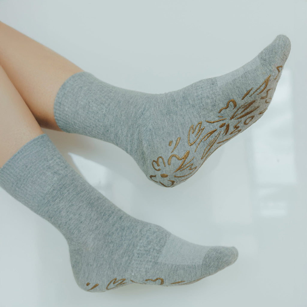 Adult Organic Cotton Non-Slip Socks — Grey Grip Socks, 2 Pairs | Serene Socks