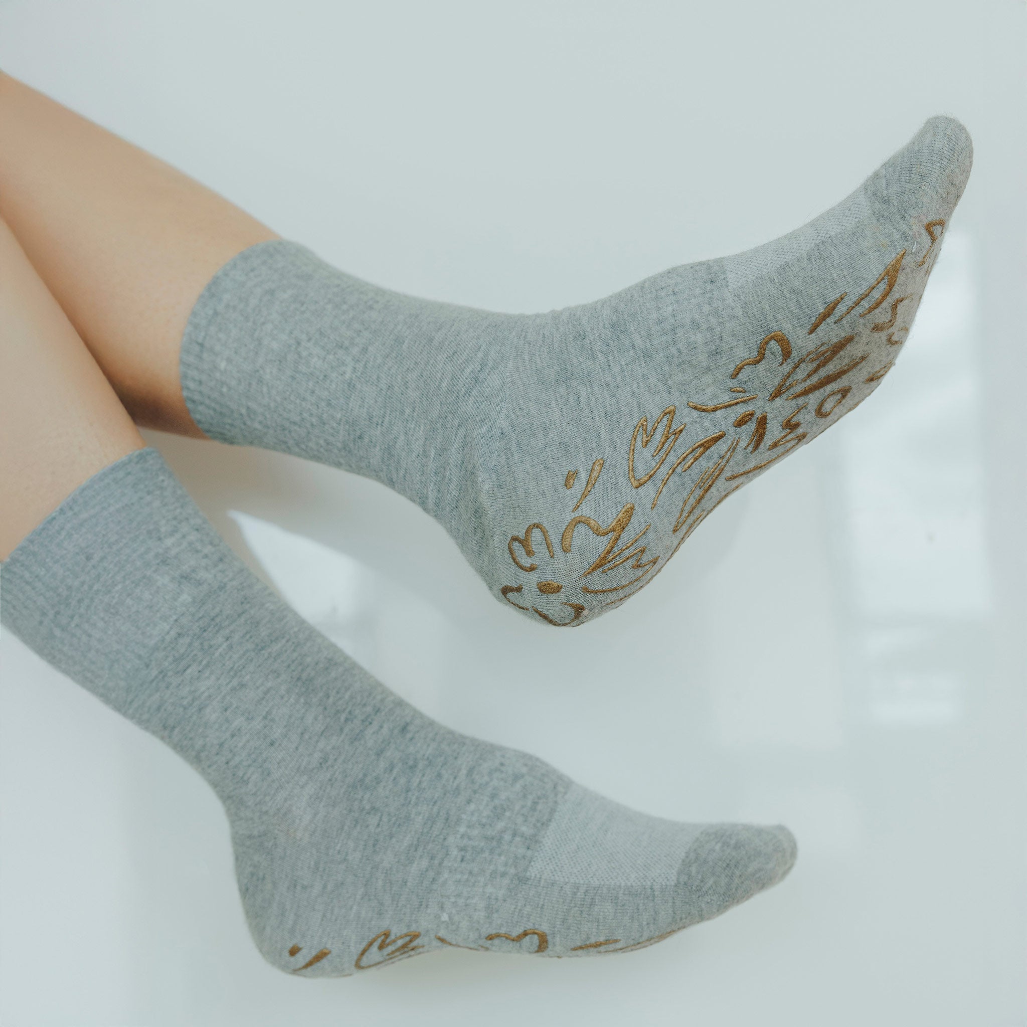 Adult Organic Cotton Non-Slip Socks — Grey Grip Socks, 2 Pairs | Serene Socks