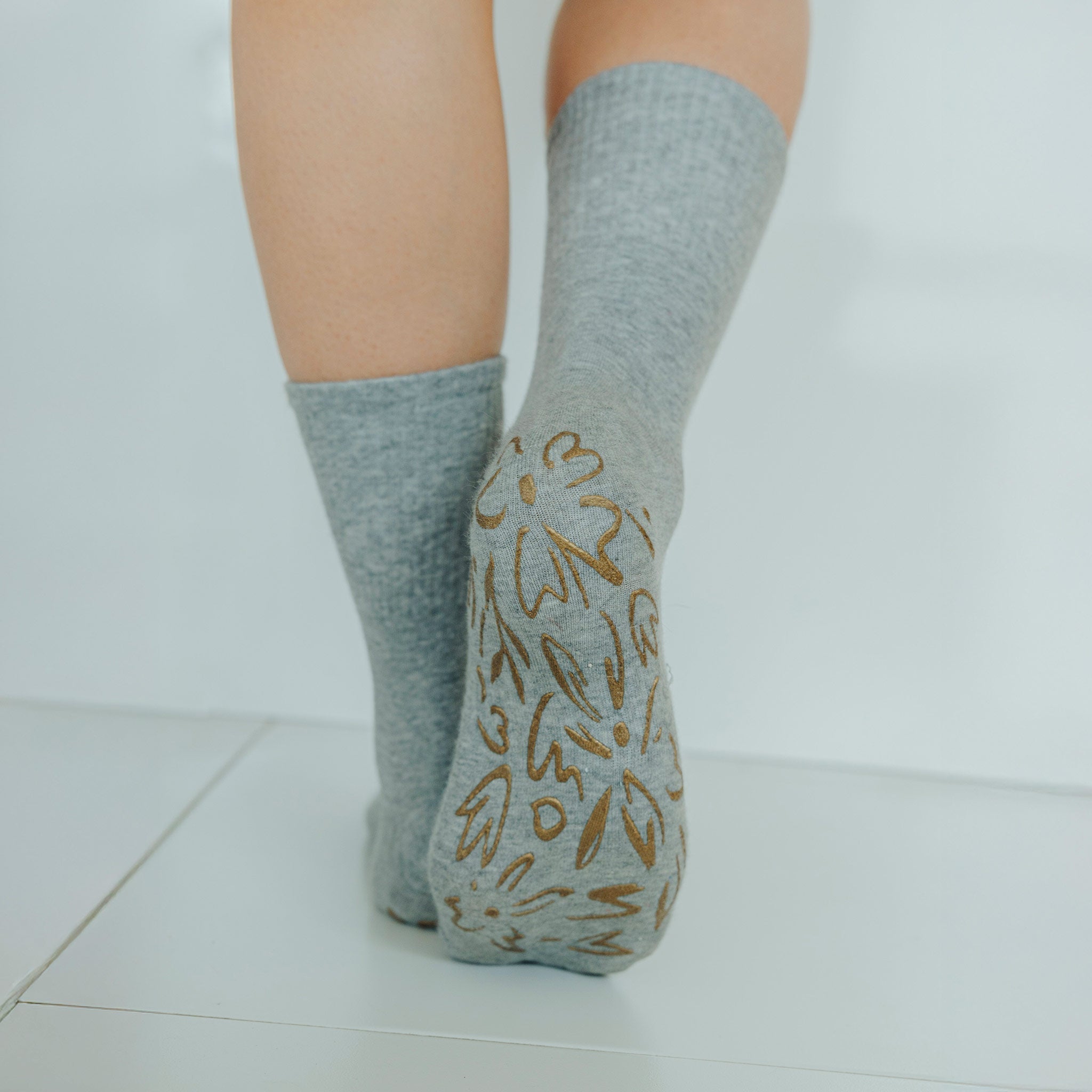 Adult Organic Cotton Non-Slip Socks — Grey Grip Socks, 2 Pairs | Serene Socks
