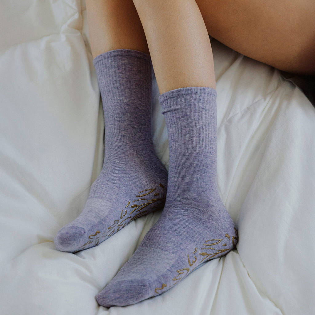 Adult Organic Cotton Non-Slip Socks — Lavender Grip Socks, 2 Pairs | Serene Socks
