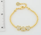 14K Gold Plated Bead & Cz Hearts Wire Bracelet