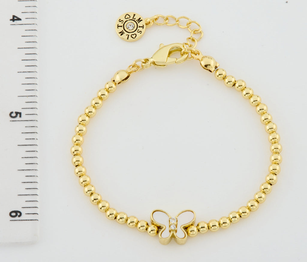 LMTS Classic! 14K Gold Plated Bead & Mother Of Pearl Butterfly Wire Bracelet