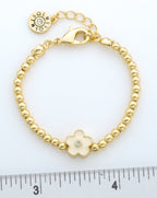 LMTS Classic! 14K Gold Plated Bead & Enamel Flower Wire Bracelet
