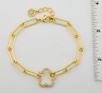 14K Gold Plated Links Chain Bracelet With Cz Open Flower Center