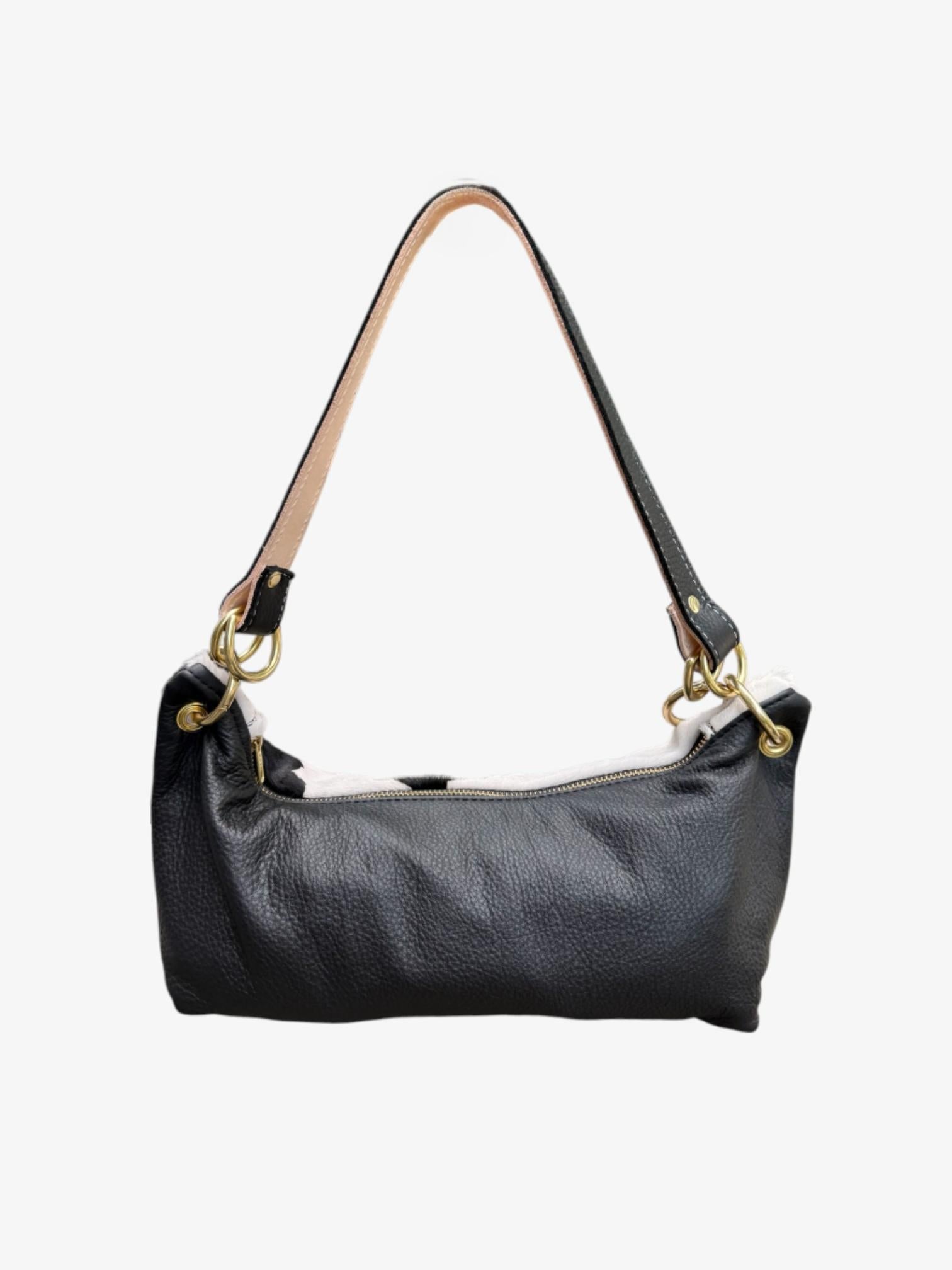 Blair Shoulder Bag, Cow Print Calf Hair-Black Leather