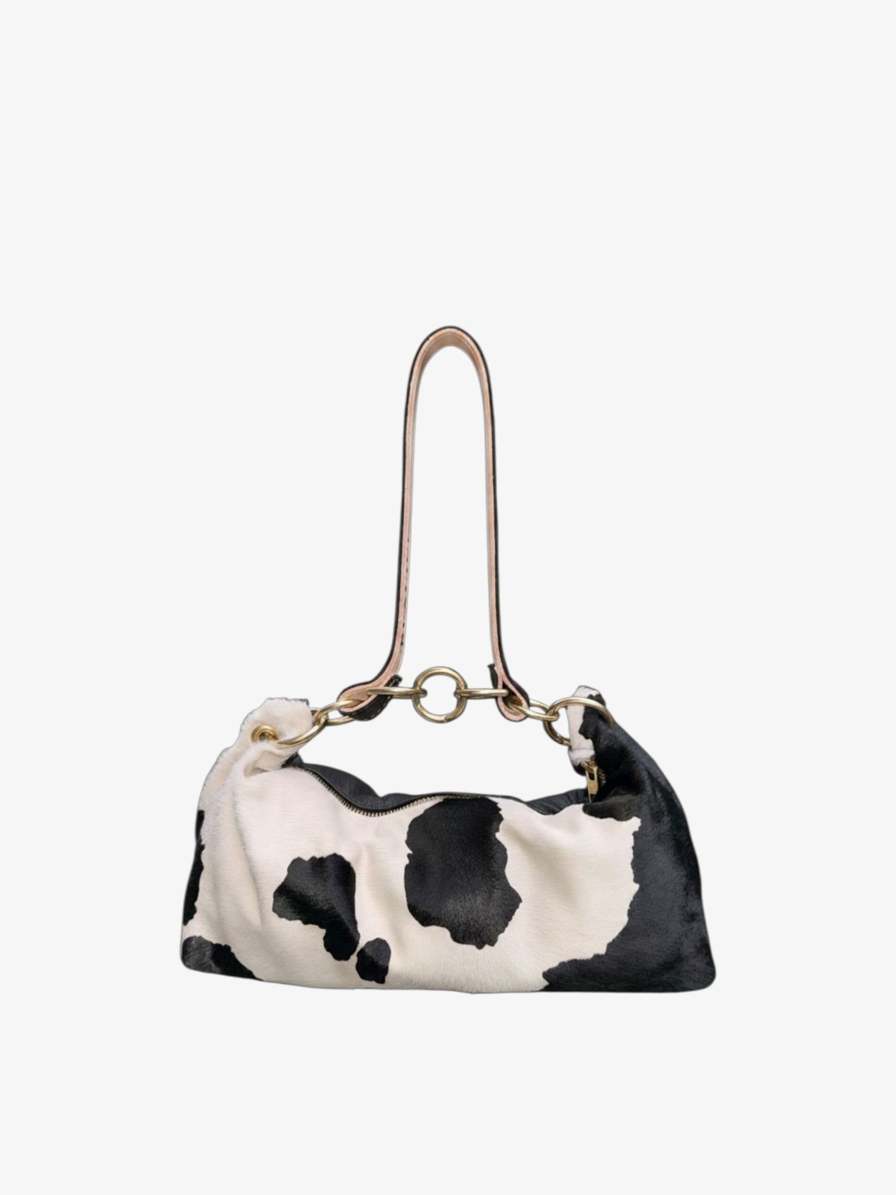Blair Shoulder Bag, Cow Print Calf Hair-Black Leather