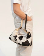 Blair Shoulder Bag, Cow Print Calf Hair-Black Leather