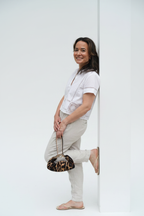 Baby Blair Shoulder Bag, Leopard Print Calf Hair-Black Leather