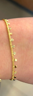 14K Gold Plated Link & Disc Dangles Bracelet
