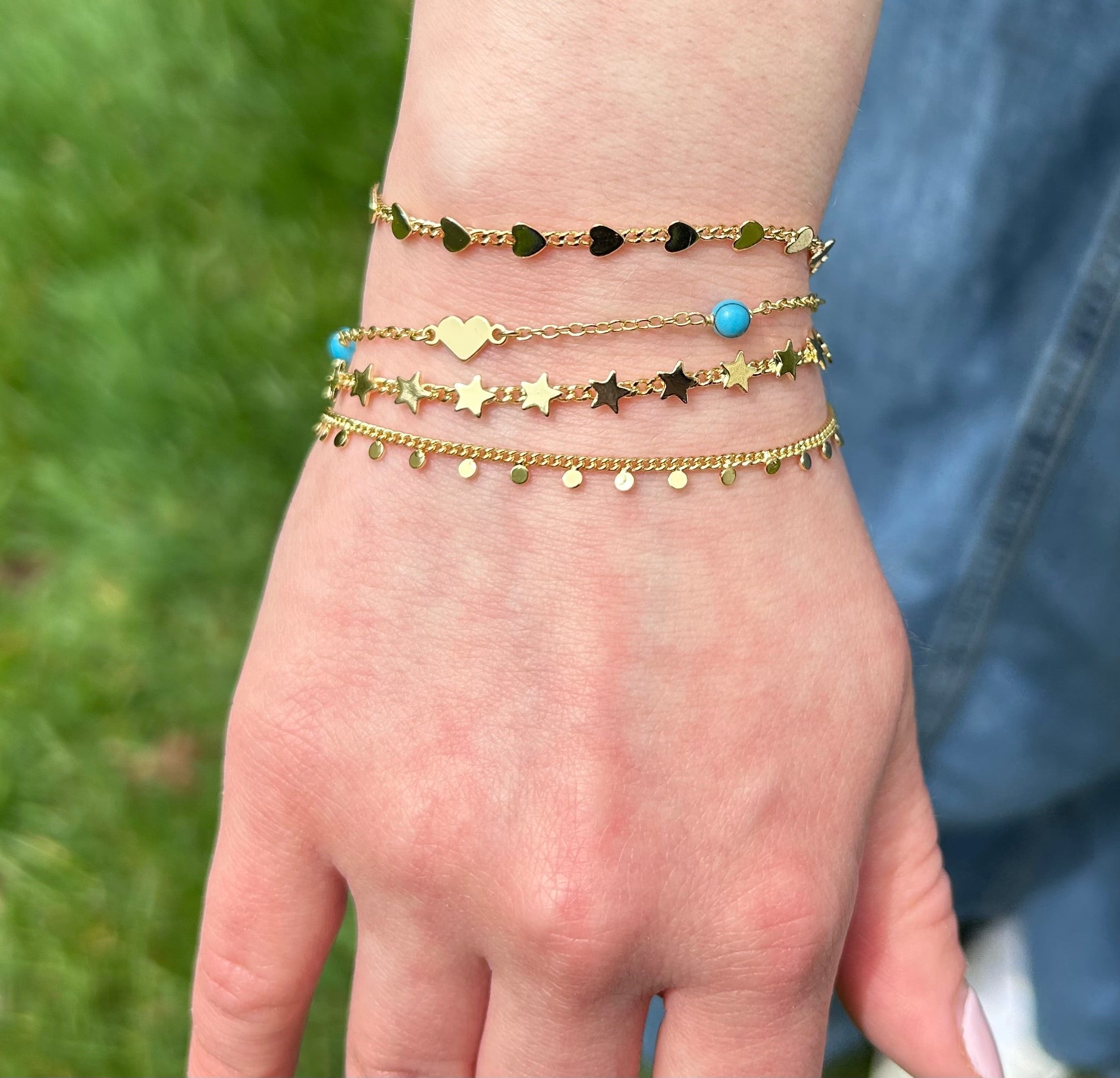 14K Gold Plated Link & Disc Dangles Bracelet