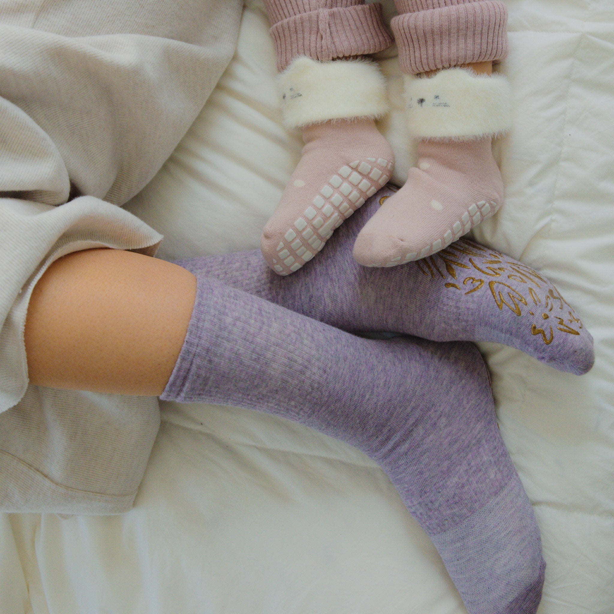 Adult Organic Cotton Non-Slip Socks — Lavender Grip Socks, 2 Pairs | Serene Socks