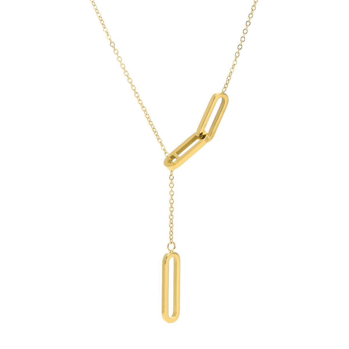 PT330G B.Tiff Adjustable Rolo Lariat Chain Necklace with Paperclip Links
