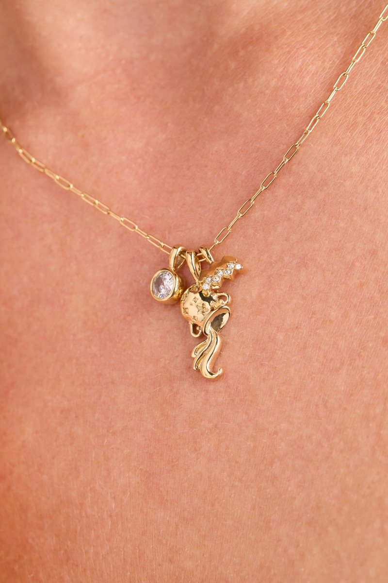 Aquarius Zodiac Charm Cluster Necklace - Willow & Luna