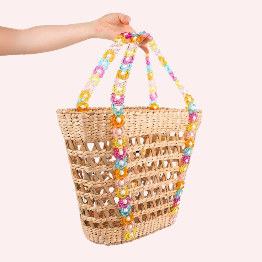 Beaded Beach Basket Tote - Willow & Luna