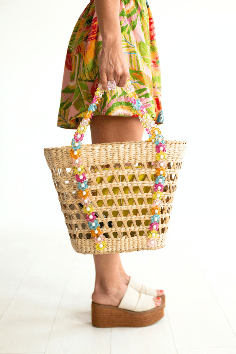 Beaded Beach Basket Tote - Willow & Luna
