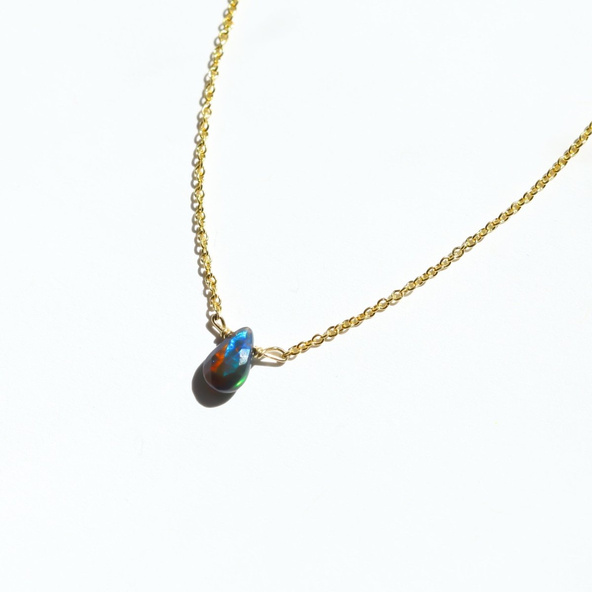 Black Fire Opal Little Gemstone Necklace - Willow & Luna