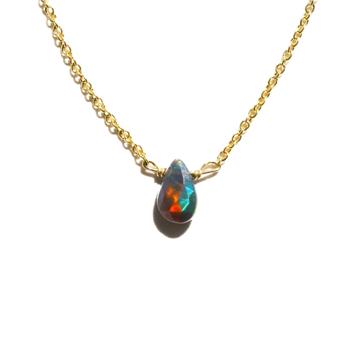 Black Fire Opal Little Gemstone Necklace - Willow & Luna