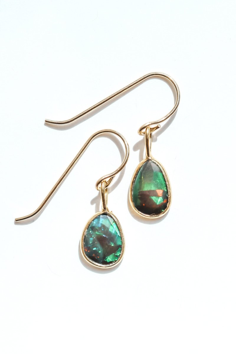 Black Fire Opal Rose Cut Earrings - Willow & Luna