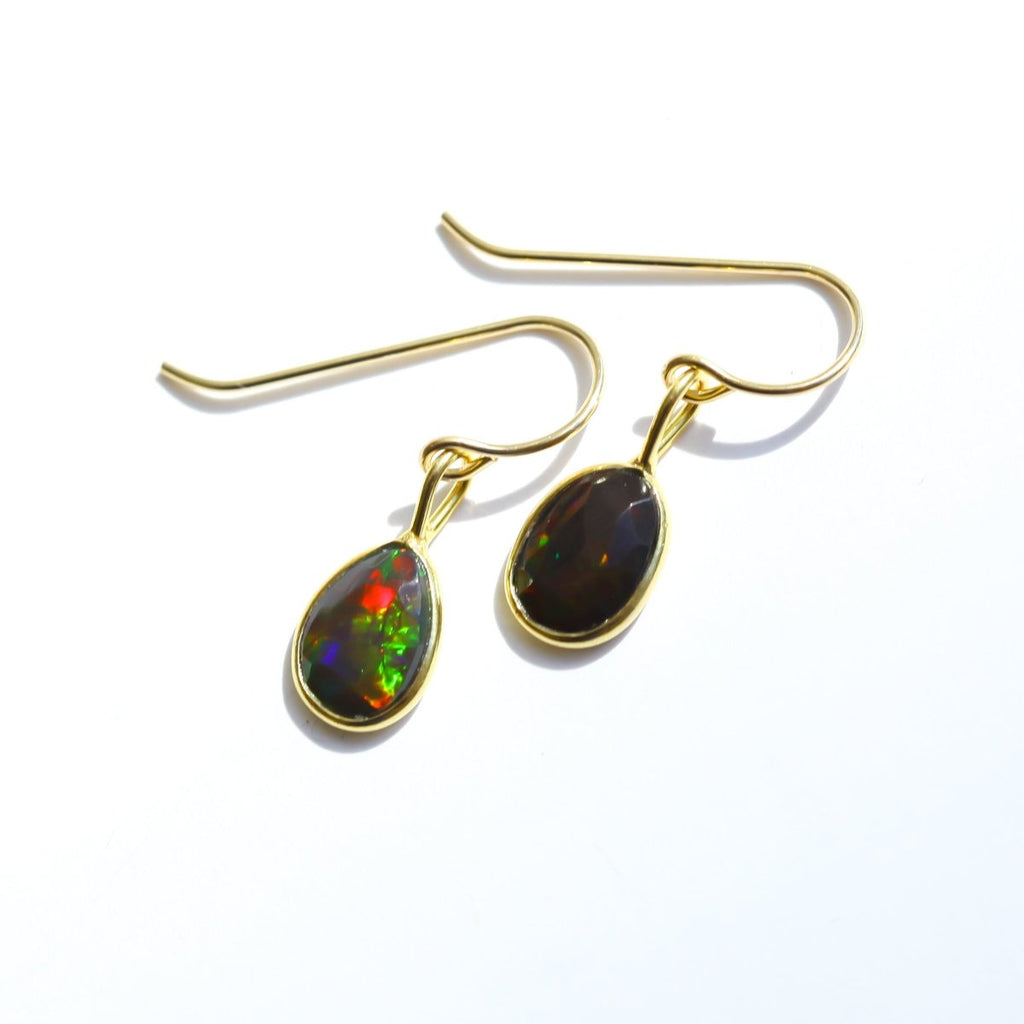 Black Fire Opal Rose Cut Earrings - Willow & Luna
