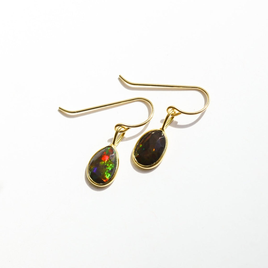 Black Fire Opal Rose Cut Earrings - Willow & Luna