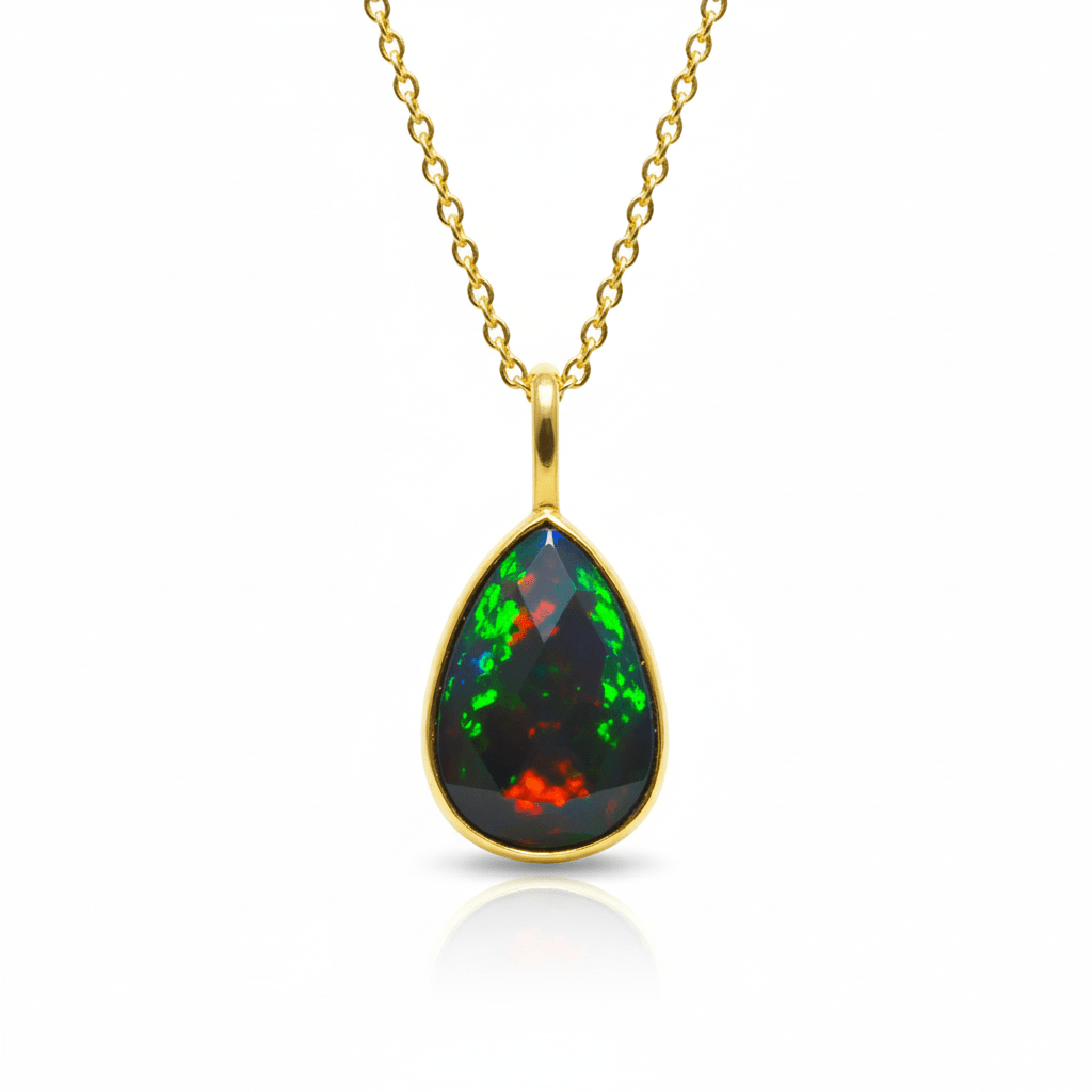 Black Fire Opal Rose Cut Necklace - Willow & Luna