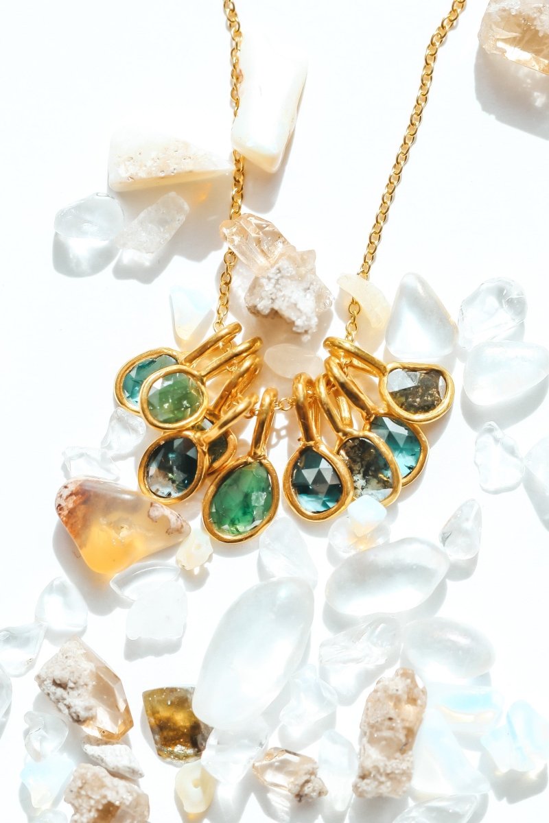 Blue Rose Cut Diamond Necklace | 14k Gold Filled Chain | Vermeil Setting - Willow & Luna