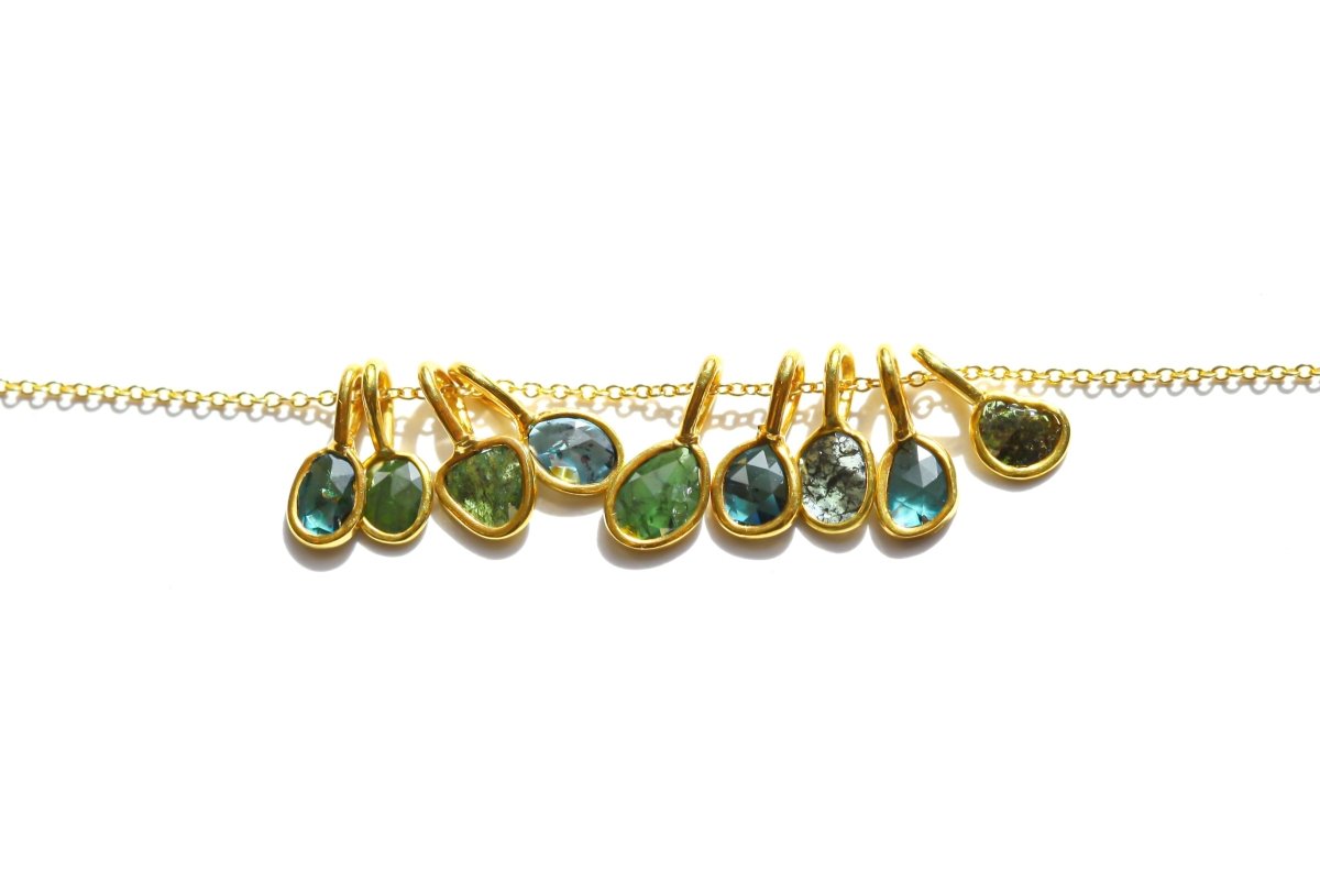 Blue Rose Cut Diamond Necklace | 14k Gold Filled Chain | Vermeil Setting - Willow & Luna