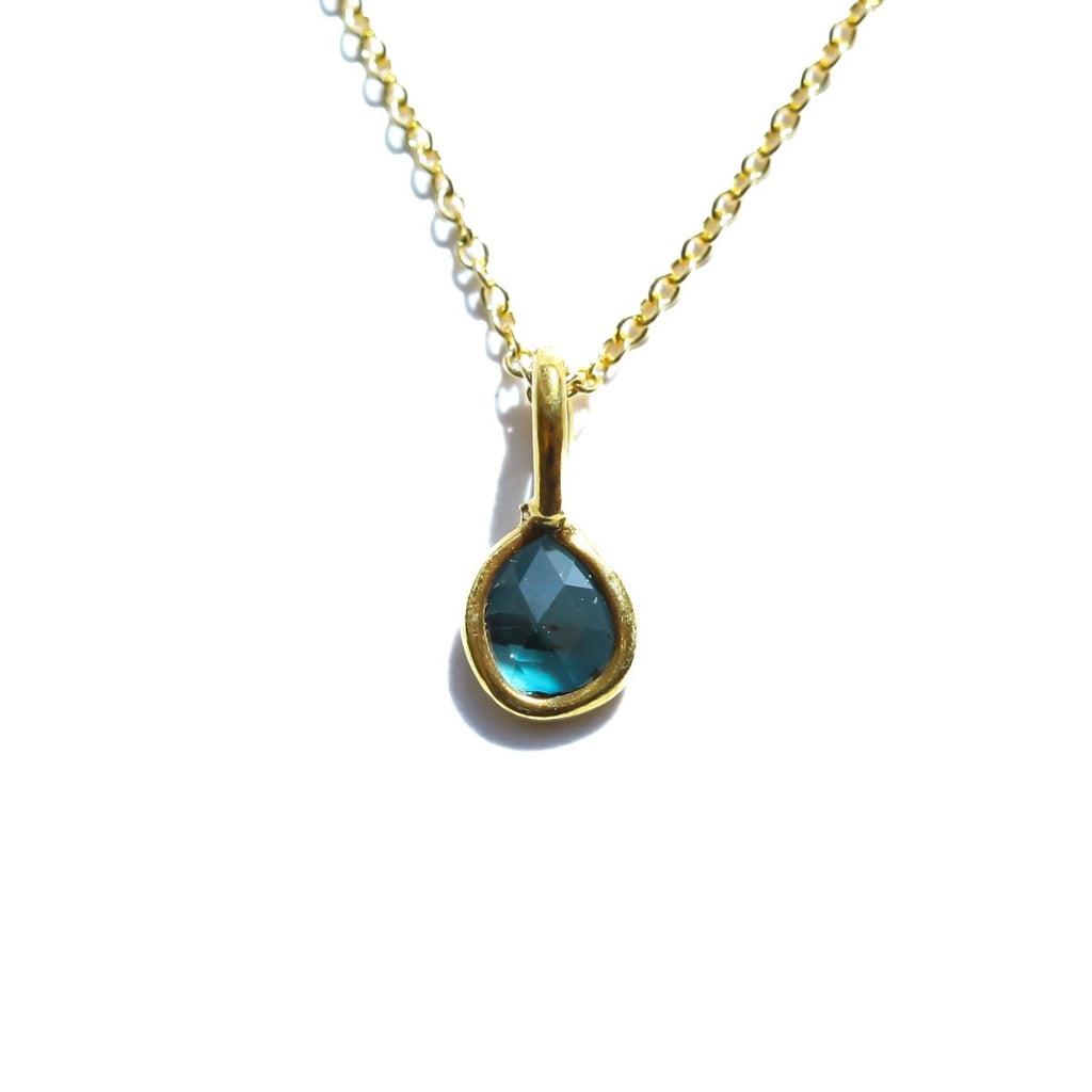 Blue Rose Cut Diamond Necklace | 14k Gold Filled Chain | Vermeil Setting - Willow & Luna