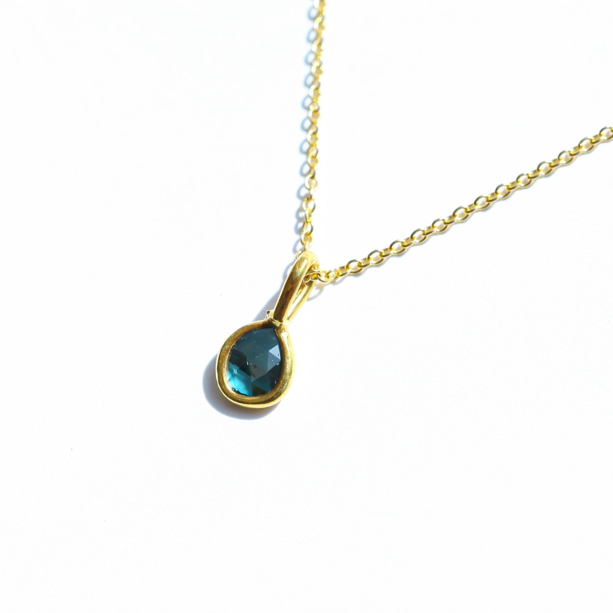 Blue Rose Cut Diamond Necklace | 14k Gold Filled Chain | Vermeil Setting - Willow & Luna