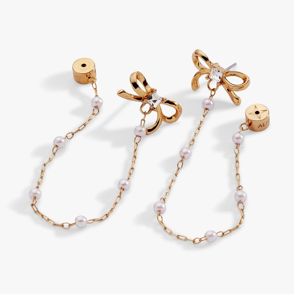 Bow Pearl Coquette Front to Back Chain Earrings - Willow & Luna