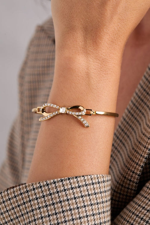 Bow Pearl Coquette Tension Bangle - Willow & Luna