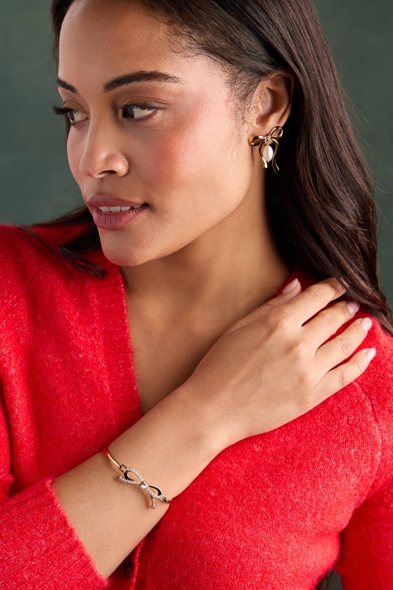 Bow Pearl Coquette Tension Bangle - Willow & Luna