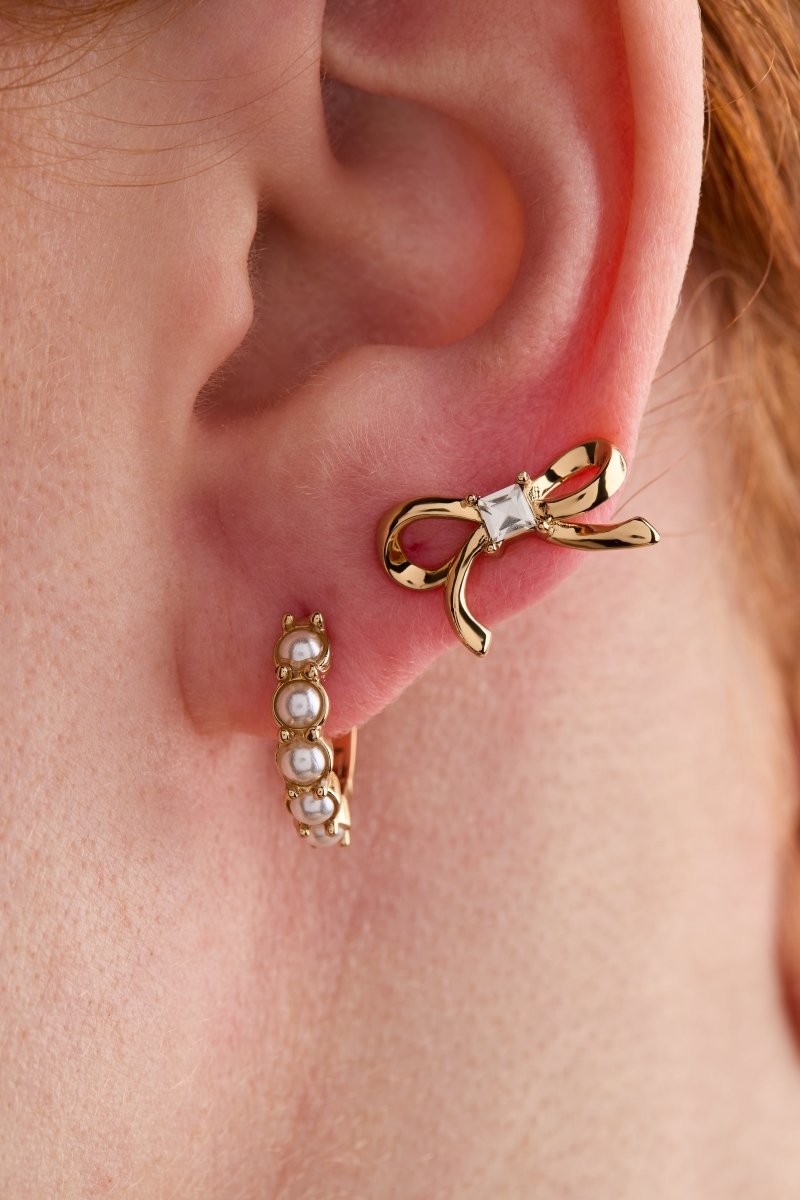 Bow Studs and Pearl Hoop Coquette Earring Set of 2 - Willow & Luna