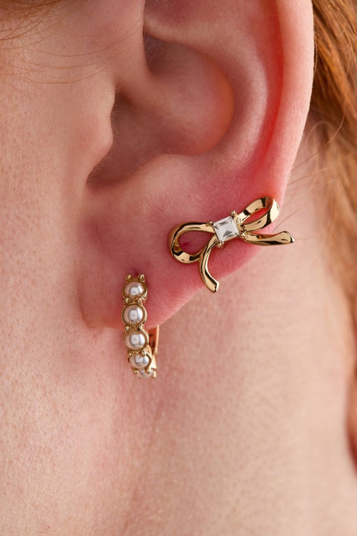 Bow Studs and Pearl Hoop Coquette Earring Set of 2 - Willow & Luna