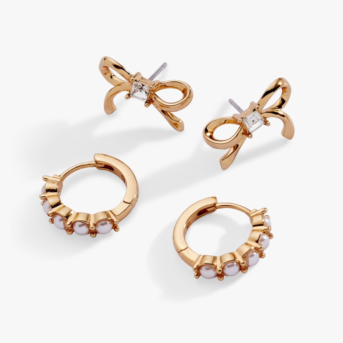 Bow Studs and Pearl Hoop Coquette Earring Set of 2 - Willow & Luna