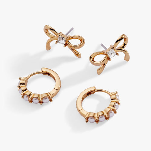 Bow Studs and Pearl Hoop Coquette Earring Set of 2 - Willow & Luna